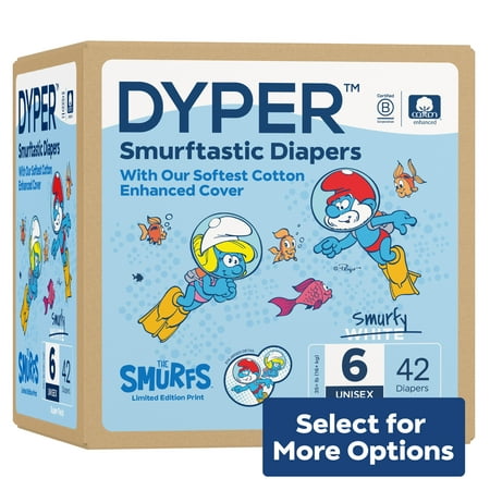 DYPER Cotton-Enhanced Diapers Smurfs Edition, Size 6, 42 Count (Select for More Options)