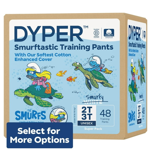 DYPER Cotton-Enhanced Training Pants Smurfs Edition, Size 2T-3T, 48 Count (Select for More Options)