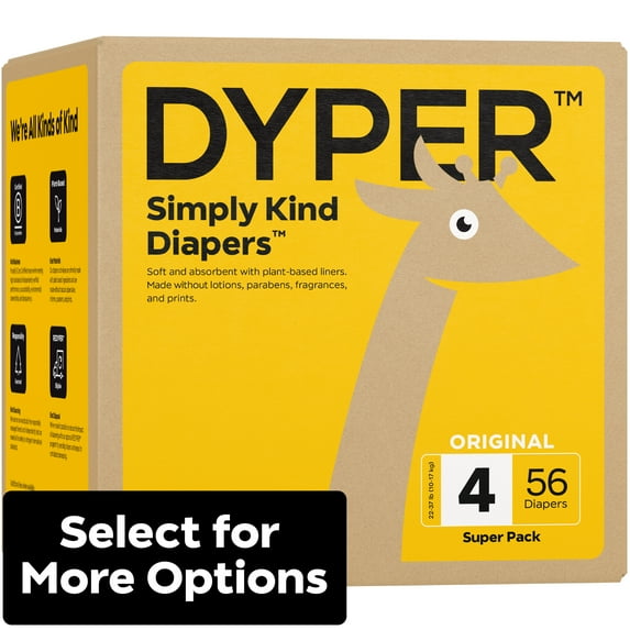 DYPER Simply Kind Diapers, Remarkably Soft, Size 4, 56 Count (Select For More Options)
