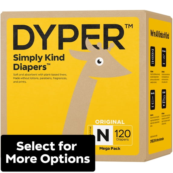 DYPER Simply Kind Diapers, Remarkably Soft, Size Newborn, 120 Count (Select For More Options)