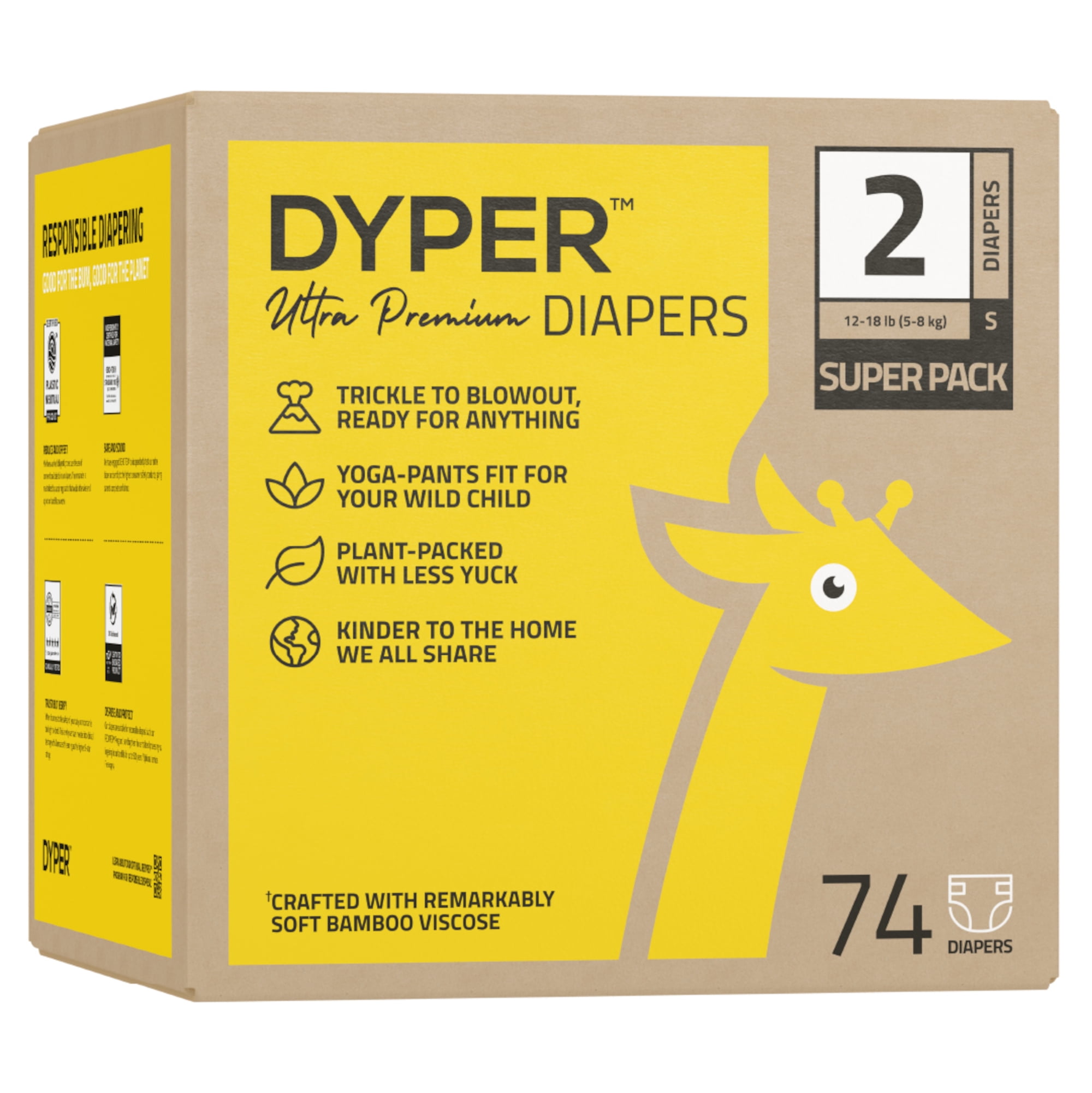 DYPER Ultra Premium Diapers Size 2, 74 Diapers (Select For More Options)