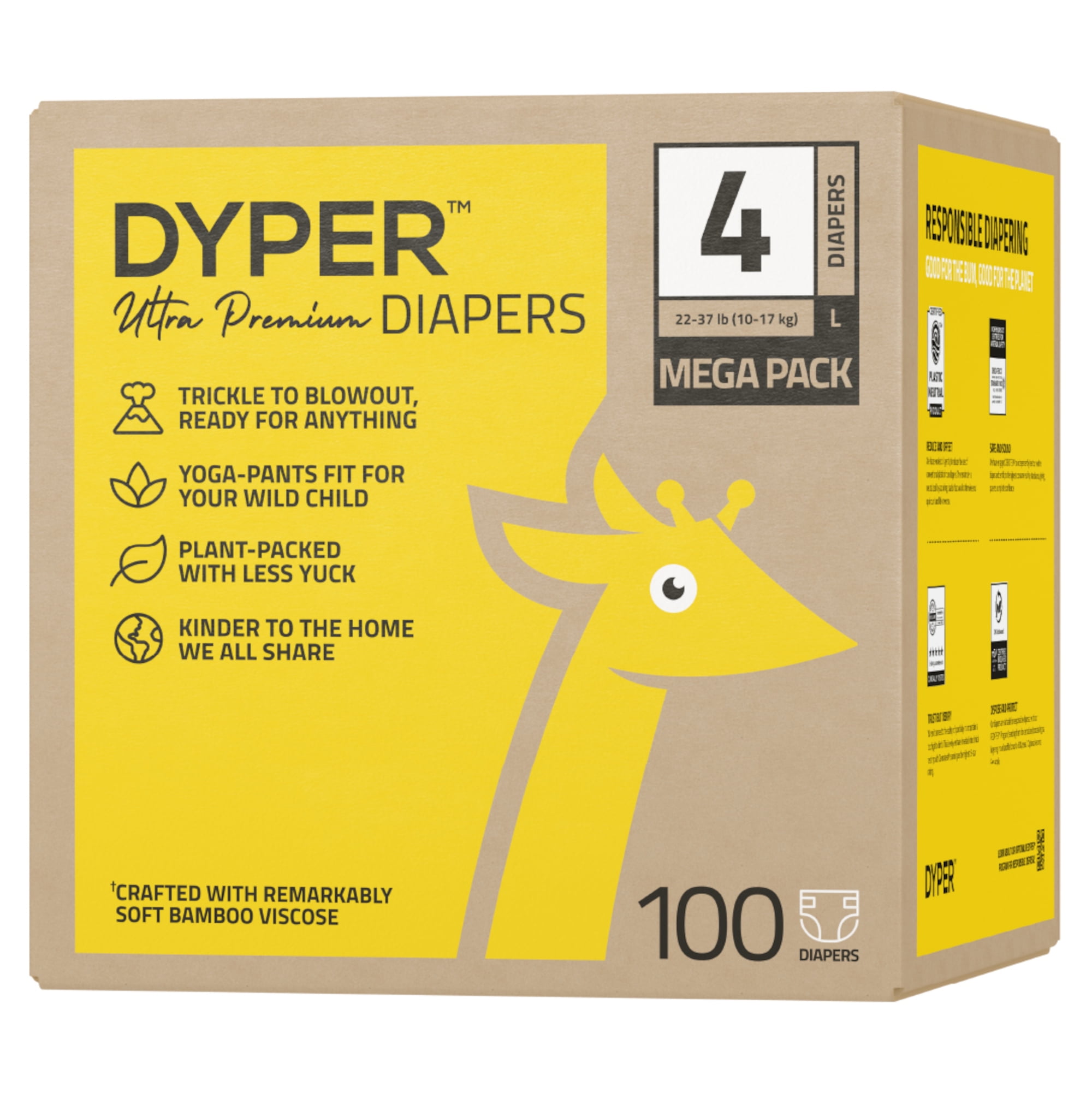 DYPER Ultra Premium Diapers Size 4, 100 Diapers (Select For More