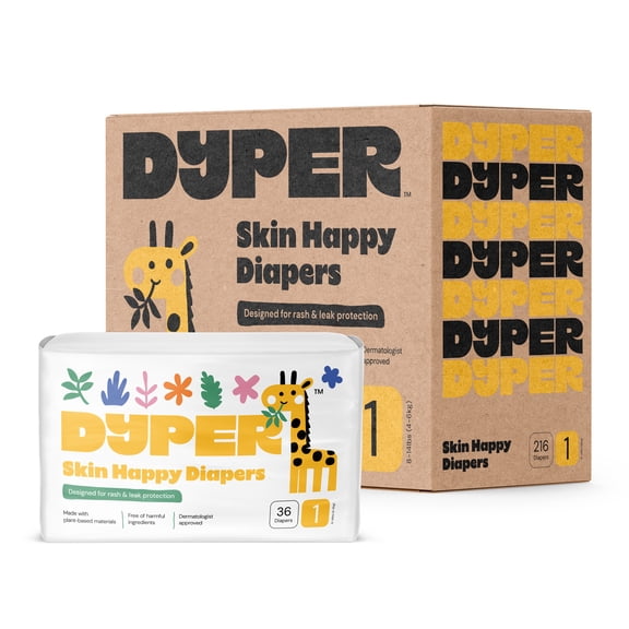 DYPER Baby Diapers Size 1 | Honest Ingredients | Cloth Alternative | Day & Overnight | Made with Plant-Based* Materials | Hypoallergenic