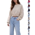thumbnail image 1 of DYTTDG Cropped Sweatshirt for Women Crewneck Long Sleeve Loose Pullover Casual Fall Outfits, 1 of 7