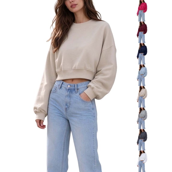 DYTTDG Cropped Sweatshirt for Women Crewneck Long Sleeve Loose Pullover Casual Fall Outfits
