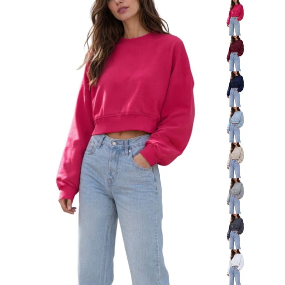 DYTTDG Cropped Sweatshirt for Women Crewneck Long Sleeve Loose Pullover Casual Fall Outfits