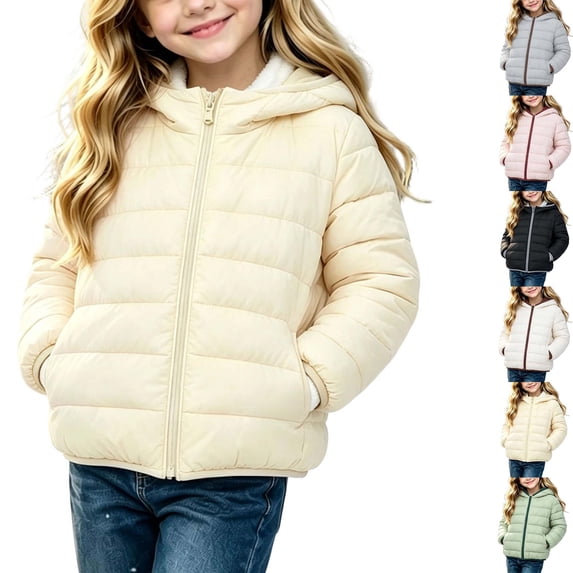 DYTTDG Girls Hooded Quilted Puffer Jacket, Full‑Zip Winter Outerwear With Side Pockets, Lightweight Warm Long‑Sleeve Hooded Coat for Cold‑Weather Daily Outdoor Wear 3Y-13Y