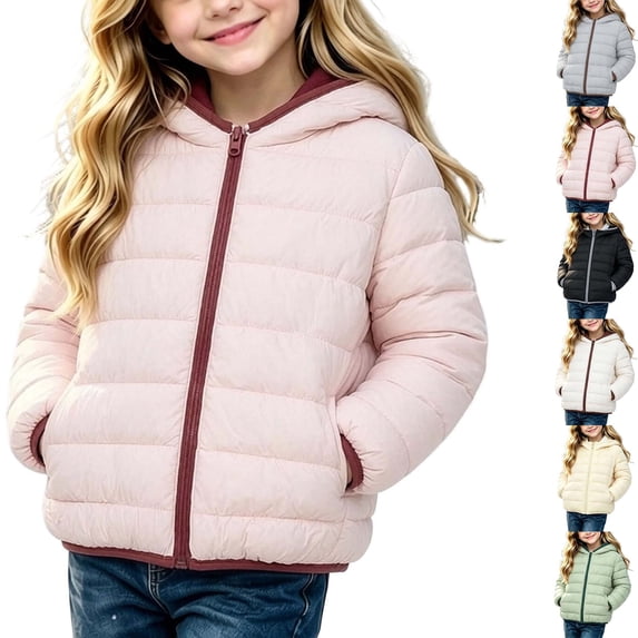 DYTTDG Girls Hooded Quilted Puffer Jacket, Full‑Zip Winter Outerwear With Side Pockets, Lightweight Warm Long‑Sleeve Hooded Coat for Cold‑Weather Daily Outdoor Wear 3Y-13Y