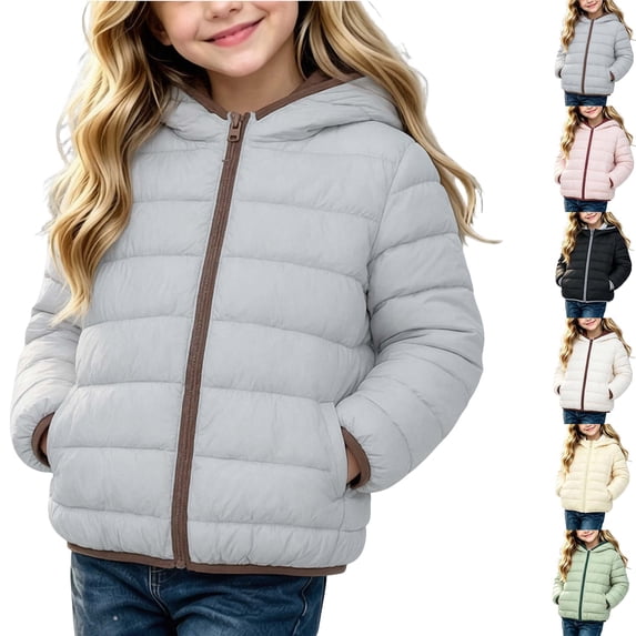 DYTTDG Girls Hooded Quilted Puffer Jacket, Full‑Zip Winter Outerwear With Side Pockets, Lightweight Warm Long‑Sleeve Hooded Coat for Cold‑Weather Daily Outdoor Wear 3Y-13Y