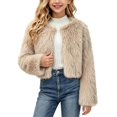 thumbnail image 1 of DYTTDG Girls Plush Cropped Jacket, Long Sleeve Open Front Crew Neck Short Coat, Solid Color Fall Winter Casual Outerwear for Daily Wear, 1 of 8