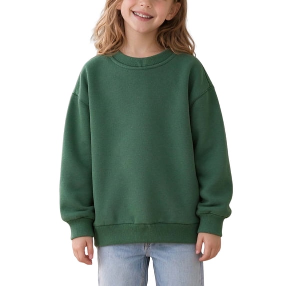 DYTTDG Girls Solid Color Crew Neck Sweatshirt, Long Sleeve Casual Pullover Top, Classic Ribbed Cuffs & Hem, Relaxed Fit Sweatshirt for Daily Casual Wear