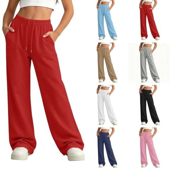 DYTTDG Girls' Solid Wide Leg Jogger Pants, Elastic Waist Loose Fit Girls' Casual Sweatpants with Side Pockets for Daily Wear