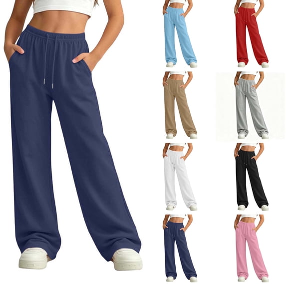 DYTTDG Girls' Solid Wide Leg Jogger Pants, Elastic Waist Loose Fit Girls' Casual Sweatpants with Side Pockets for Daily Wear