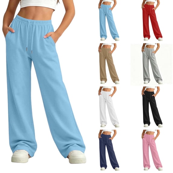 DYTTDG Girls' Solid Wide Leg Jogger Pants, Elastic Waist Loose Fit Girls' Casual Sweatpants with Side Pockets for Daily Wear