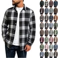 thumbnail image 1 of DYTTDG Men's Collared Long Sleeve Plaid Flannel Shirt, Button Down Loose Casual Checkered Top Lightweight Layer Jacket for Daily Outdoor Wear, 1 of 8