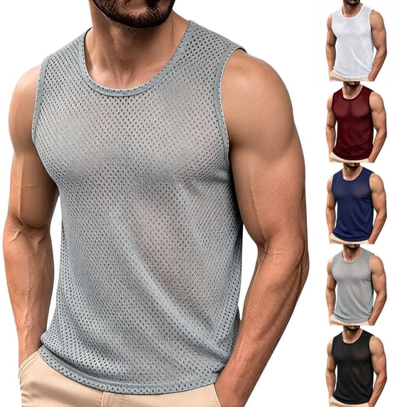 DYTTDG Men's Crew Neck Mesh Tank Top, Sleeveless Breathable Moisture Wicking Shirt, Athletic Solid Color Base Layer(L-5XL)