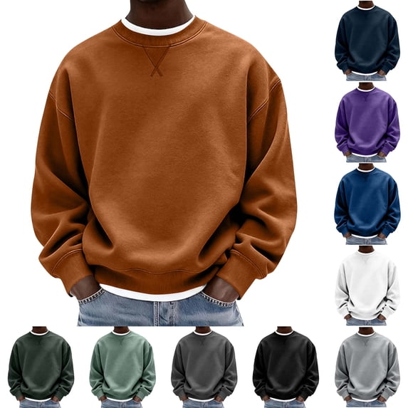 DYTTDG Men's Crew Neck Sweatshirt, Long Sleeve Loose Fit Solid Color Casual Pullover for Fall & Spring Everyday Wear
