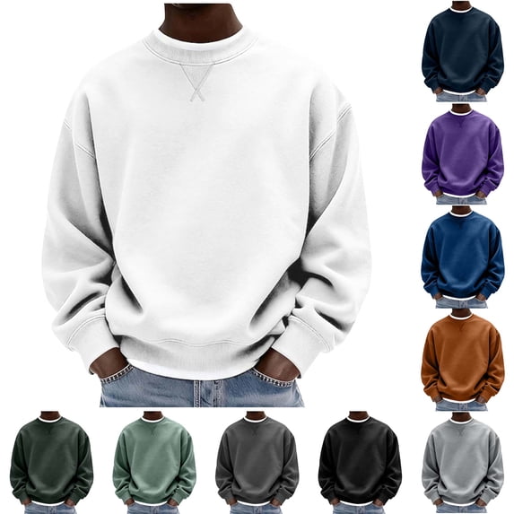 DYTTDG Men's Crew Neck Sweatshirt, Long Sleeve Loose Fit Solid Color Casual Pullover for Fall & Spring Everyday Wear