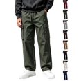 thumbnail image 1 of DYTTDG Men’s Drawstring Cargo Pants, Elastic Waist Full Length Straight Leg Trousers with Multi Pockets, Solid Color Casual Wear for Daily Walking & Outdoor, 1 of 8