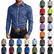 DYTTDG Men's Dual Chest Pocket Lapel Western Shirt, Solid Long Sleeve Button Up Regular Fit Casual Business Work Top