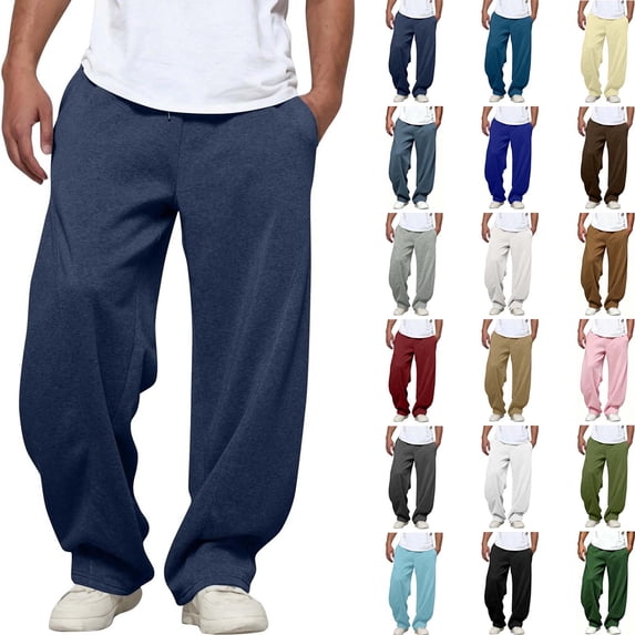 DYTTDG Men's Lightweight Full Length Lounge Pants, Elastic Drawstring Waist Relaxed Fit Solid Casual Trousers with Side Pockets for Summer Daily Loungewear