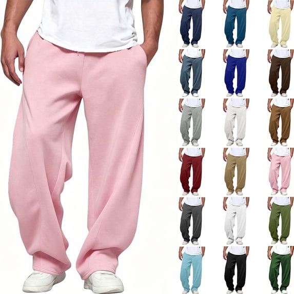 DYTTDG Men's Lightweight Full Length Lounge Pants, Elastic Drawstring Waist Relaxed Fit Solid Casual Trousers with Side Pockets for Summer Daily Loungewear