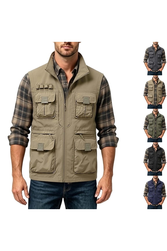 Men's Outdoor Utility Vest | Multi-Pocket Lightweight Zip-Up Workwear Fishing Travel Vest, Cargo Safari Vest for Hiking & Photography