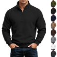 thumbnail image 1 of DYTTDG Men's Quarter Zip Stand Collar Pullover Sweatshirt, Solid Raglan Long Sleeve Side Pocket Loose Casual Daily Layer Top, 1 of 8
