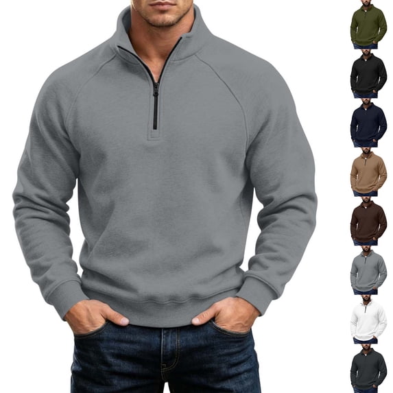 DYTTDG Men's Quarter Zip Stand Collar Pullover Sweatshirt, Solid Raglan Long Sleeve Side Pocket Loose Casual Daily Layer Top