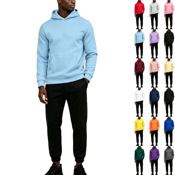 DYTTDG Men's Solid Color 2‑Piece Tracksuit Set, Drawstring Hoodie Sweatshirt with Kangaroo Pocket & Elastic Drawstring Jogger Pants Casual Outfit