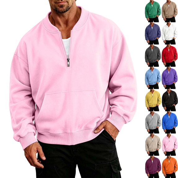DYTTDG Men's Solid-Color Half-Zip Sweatshirt | Long-Sleeve Loose Pullover with Ribbed Stand Collar & Kangaroo Pocket for Daily Casual Street & Loungewear
