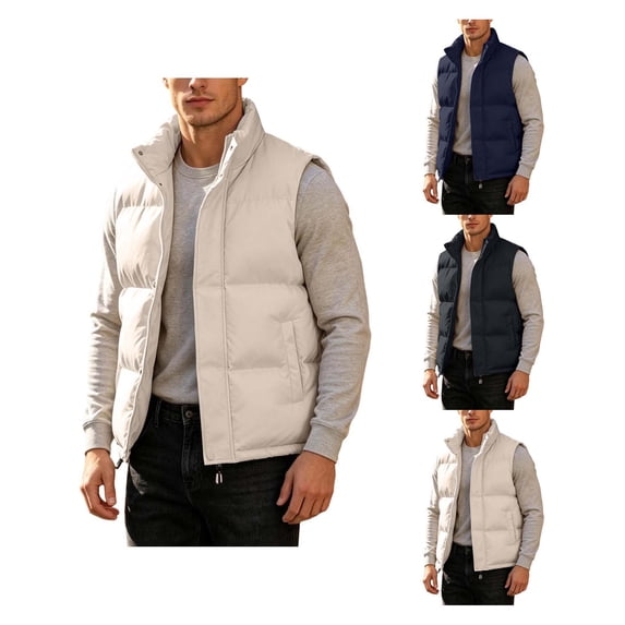 DYTTDG Men's Stand Collar Zip Up Vest, Solid Color Side Pocket Sleeveless Outerwear Casual Daily Outdoor Gilet Waistcoat XXS-XXL