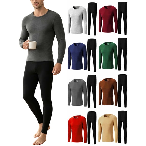 DYTTDG Men’s Thermal Underwear 2‑Piece Set, Soft Long Sleeve Top & Long Pants, Solid Color Base Layer, Lightweight Warm Knit Loungewear for Fall Winter Daily Wear