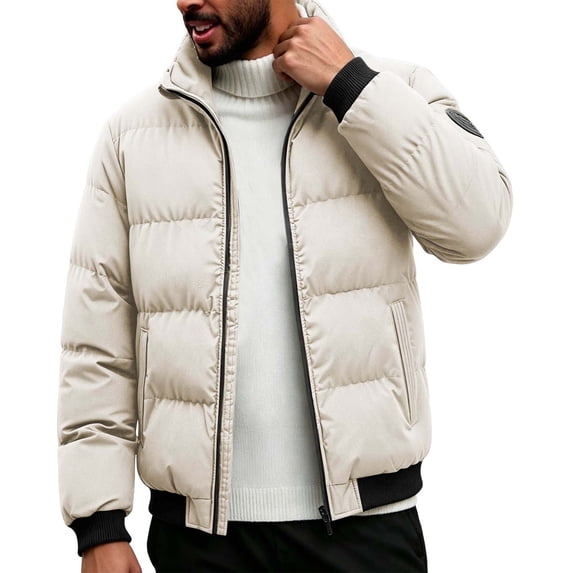 DYTTDG Men’s Winter Puffer Jacket, Long Sleeve Zip Up Quilted Outerwear with Ribbed Cuffs, Casual Loose Fit Coat for Daily Outdoor Wear