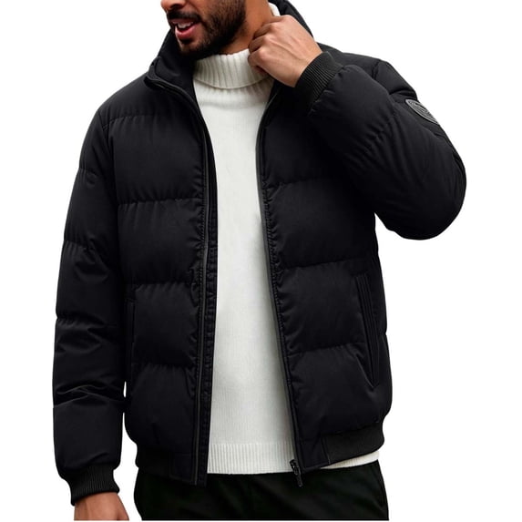 DYTTDG Men’s Winter Puffer Jacket, Long Sleeve Zip Up Quilted Outerwear with Ribbed Cuffs, Casual Loose Fit Coat for Daily Outdoor Wear