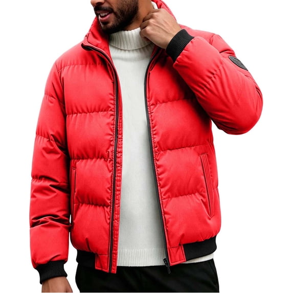 DYTTDG Men’s Winter Puffer Jacket, Long Sleeve Zip Up Quilted Outerwear with Ribbed Cuffs, Casual Loose Fit Coat for Daily Outdoor Wear