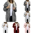 thumbnail image 1 of DYTTDG Open Front Hooded Fleece Coat | Long Sleeve Solid Mid-Length Casual Warm Cardigan with Pockets, Oversized Hoodie Jacket for Women, 1 of 6