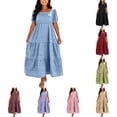 thumbnail image 1 of DYTTDG Plus Size Women's Tiered Maxi Dress | Square Neck Puff Short Sleeve Empire Waist Flowy Summer Dress, Casual Midi to Maxi Length Dress, 1 of 8