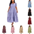 thumbnail image 1 of DYTTDG Plus Size Women's Tiered Maxi Dress | Square Neck Puff Short Sleeve Empire Waist Flowy Summer Dress, Casual Midi to Maxi Length Dress, 1 of 8