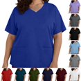 thumbnail image 1 of DYTTDG Plus Size Women's V-Neck Tunic Top, Short Sleeve with Pockets, Solid Color Casual Loose Fit Blouse (L-5XL), 1 of 6
