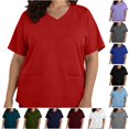 thumbnail image 1 of DYTTDG Plus Size Women's V-Neck Tunic Top, Short Sleeve with Pockets, Solid Color Casual Loose Fit Blouse (L-5XL), 1 of 6