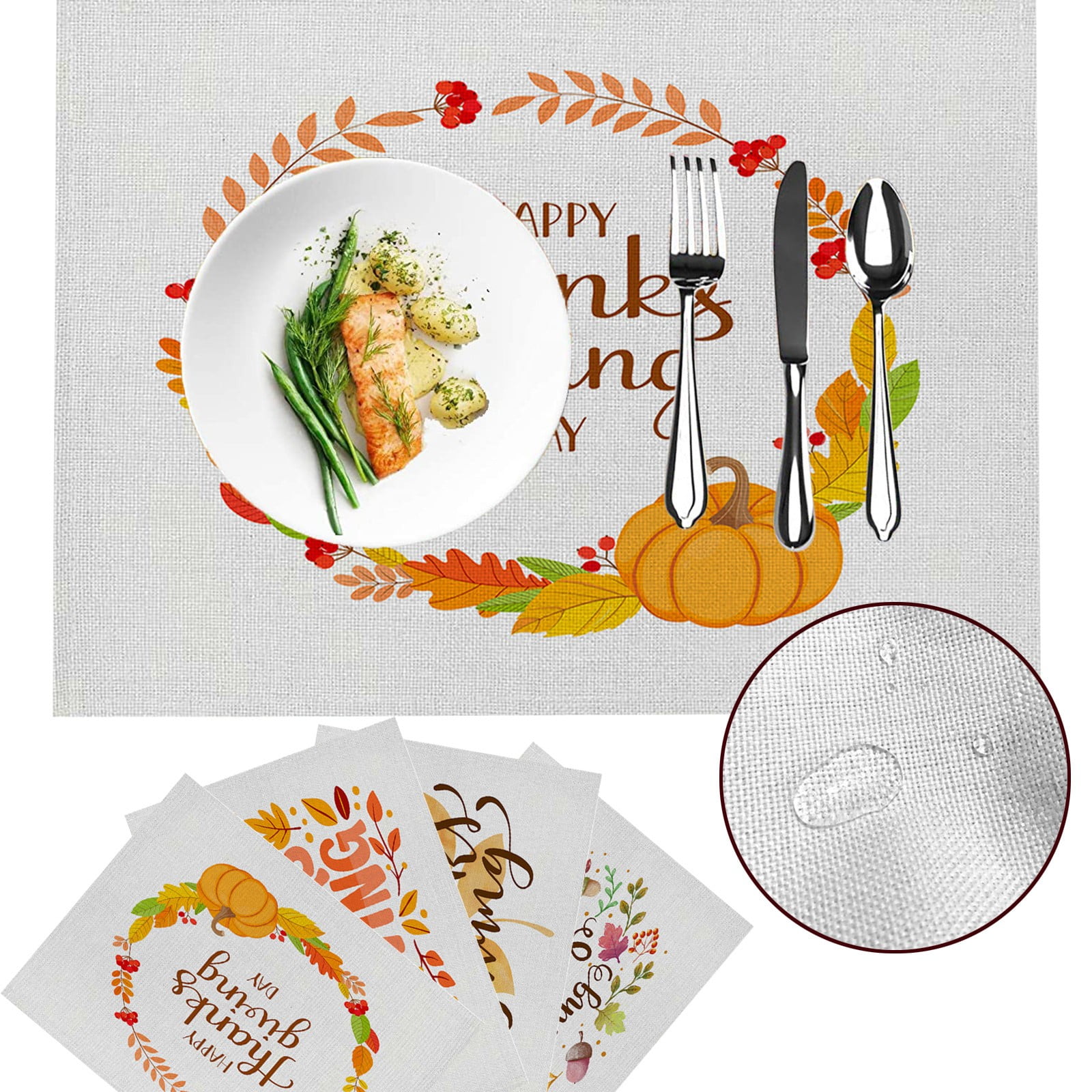 DYTTDG School Supply Thanksgiving Placemats and Napkins Set of 4, Table