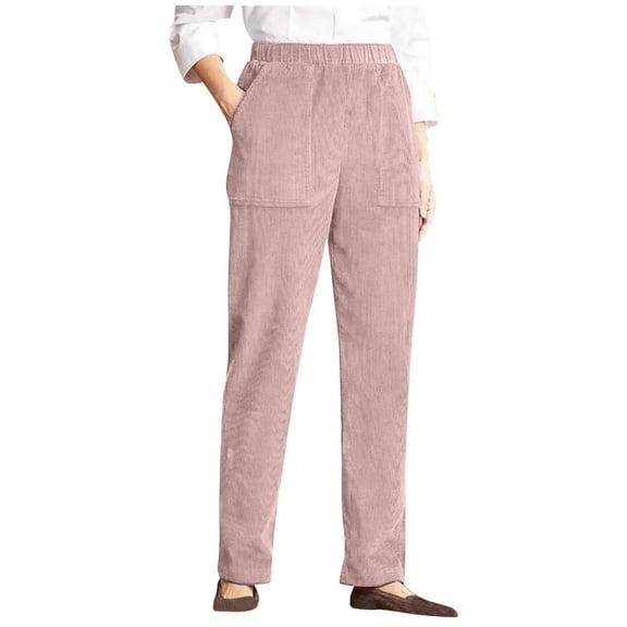 DYTTDG Solid Corduroy Pants for Women Elastic High Waist Pull On Straight Leg Slacks Casual Trousers with Pockets