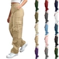 thumbnail image 1 of DYTTDG Solid Wide Leg Cargo Pants, Elastic High Waist Loose Fit Women's Casual Multi-Pocket Full Length Streetwear Trousers, 1 of 8