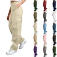 thumbnail image 1 of DYTTDG Solid Wide Leg Cargo Pants, Elastic High Waist Loose Fit Women's Casual Multi-Pocket Full Length Streetwear Trousers, 1 of 8