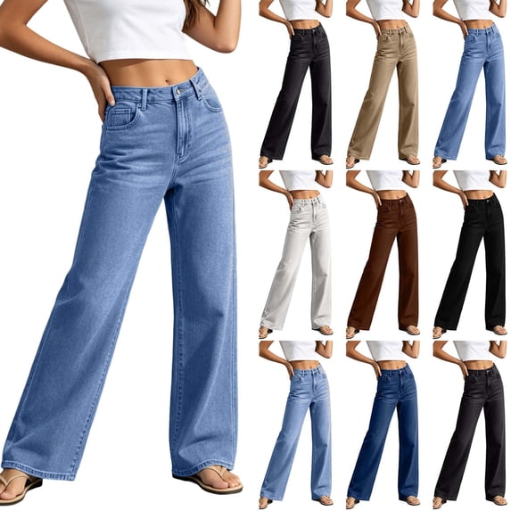DYTTDG Women High Waist Solid Straight Leg Jeans, Classic Button Zipper Denim Pants With Multiple Pockets, Casual Relaxed‑Fit Denim Trousers For Spring Fall Daily Casual Outfits