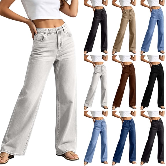DYTTDG Women High Waist Solid Straight Leg Jeans, Classic Button Zipper Denim Pants With Multiple Pockets, Casual Relaxed‑Fit Denim Trousers For Spring Fall Daily Casual Outfits