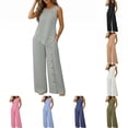 thumbnail image 1 of DYTTDG Women's 2-Piece Linen Blend Outfit | Sleeveless Round Neck Top & Button Detail Wide Leg Pants Set, Casual Summer Matching Set, 1 of 8