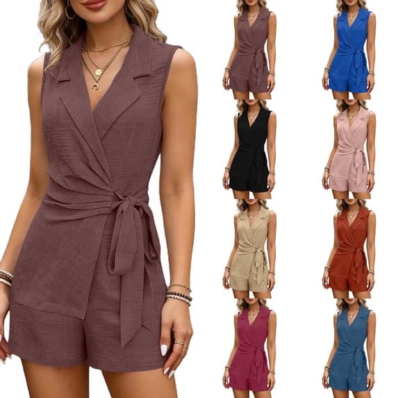 DYTTDG Women's 2-Piece Outfit | Deep V-Neck Sleeveless Top & High Waist Shorts with Waist Tie Set, Casual Summer Loungewear
