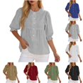 thumbnail image 1 of DYTTDG Women's Babydoll Blouse | Elbow Puff Sleeve Round Neck Top, Button Down Casual Summer Breathable Blouse for Daily & Vacation Wear, 1 of 8